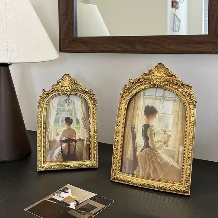 Cadre Photo décoratif en dentelle dorée