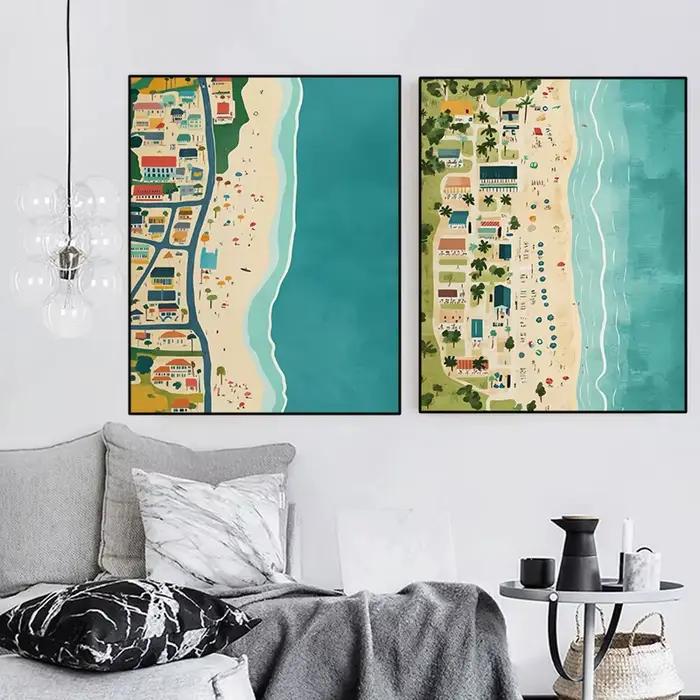 Affiche de paysage de voyage en ville et sur les plages d'été
