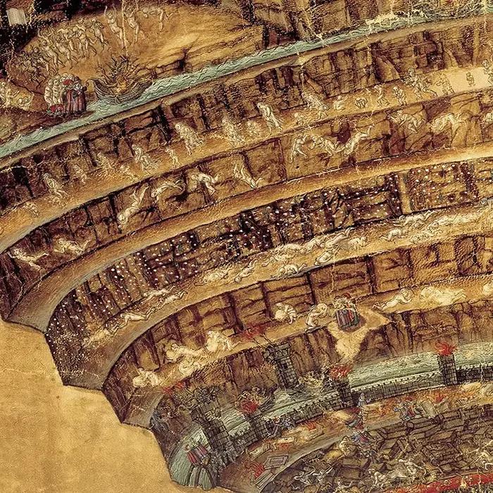 La carte de l'enfer la comédie divine Dante Sandro Botticelli
