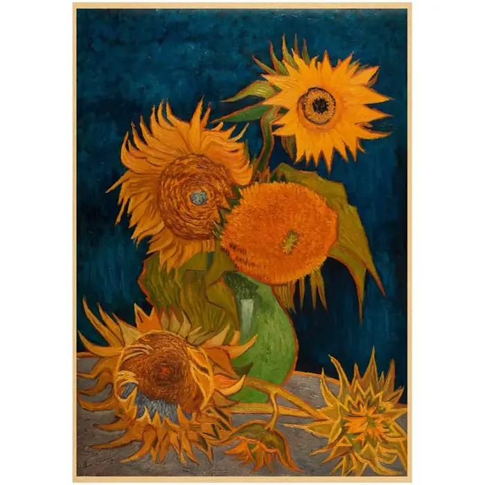 Affiches de peinture à l'huile tournesol, paysage de fleurs, papier Kraft, autocollants muraux, décor salle d'étude, Bar café, peintures murales