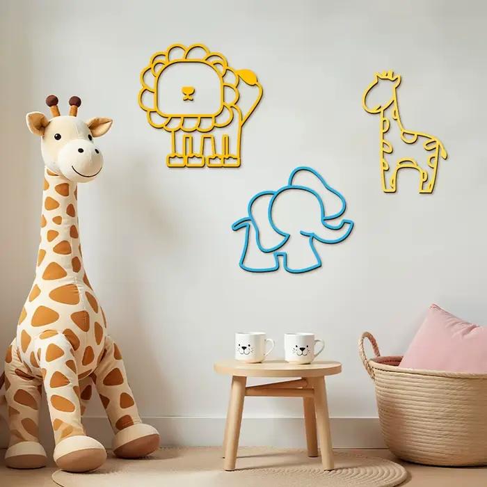 Autocollants muraux animaux en bois