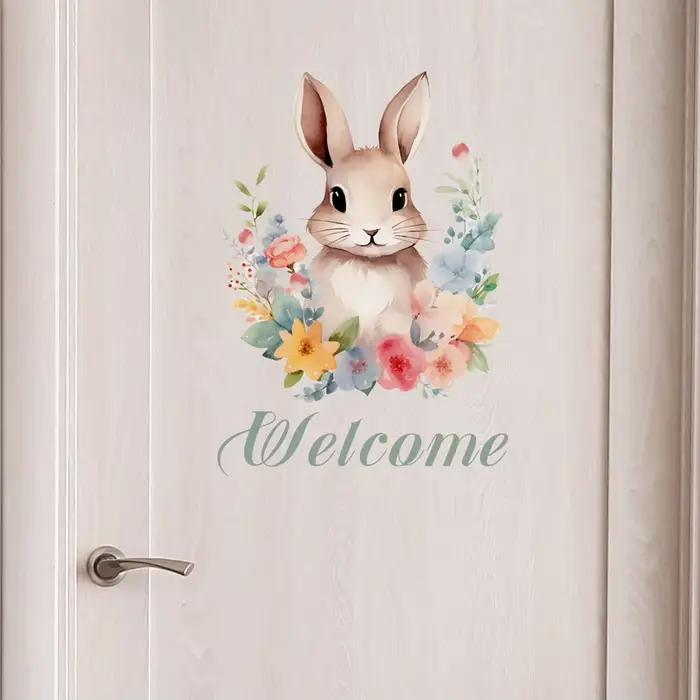 Autocollant de bienvenue lapin de Pâques pour porte