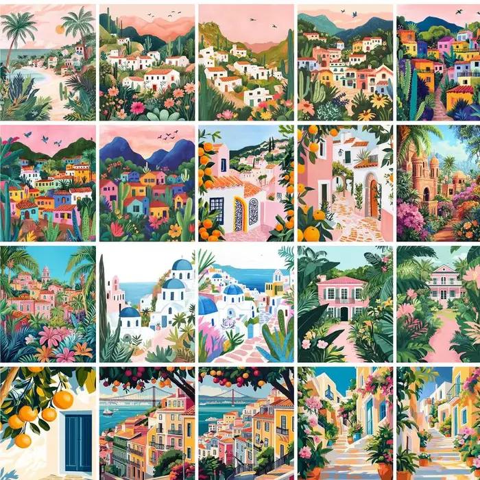Gatyztoire – peinture de paysage rose par numéros pour adultes