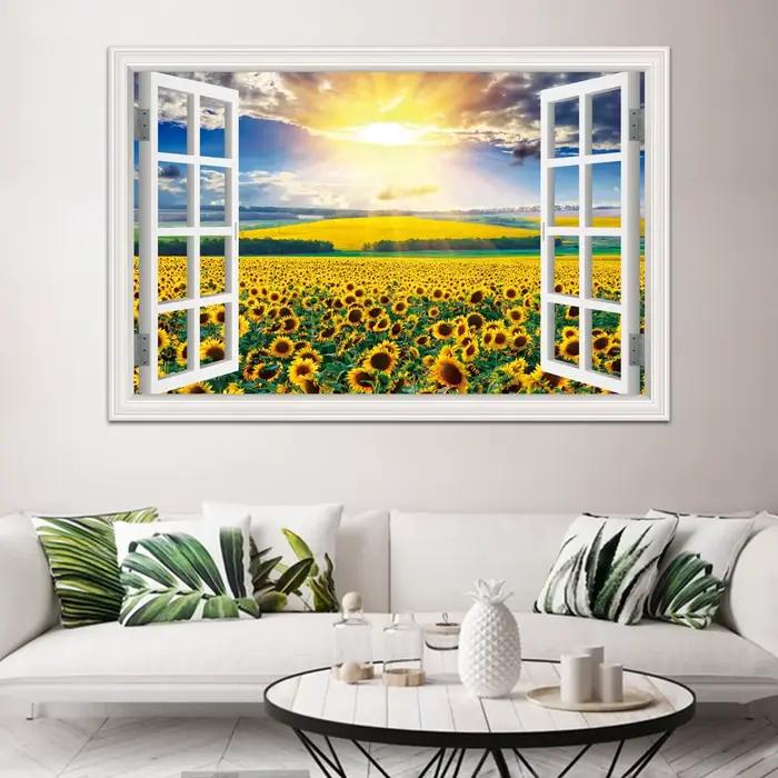 Autocollant Mural en Vinyle avec Fleurs Jaunes et Tournesols