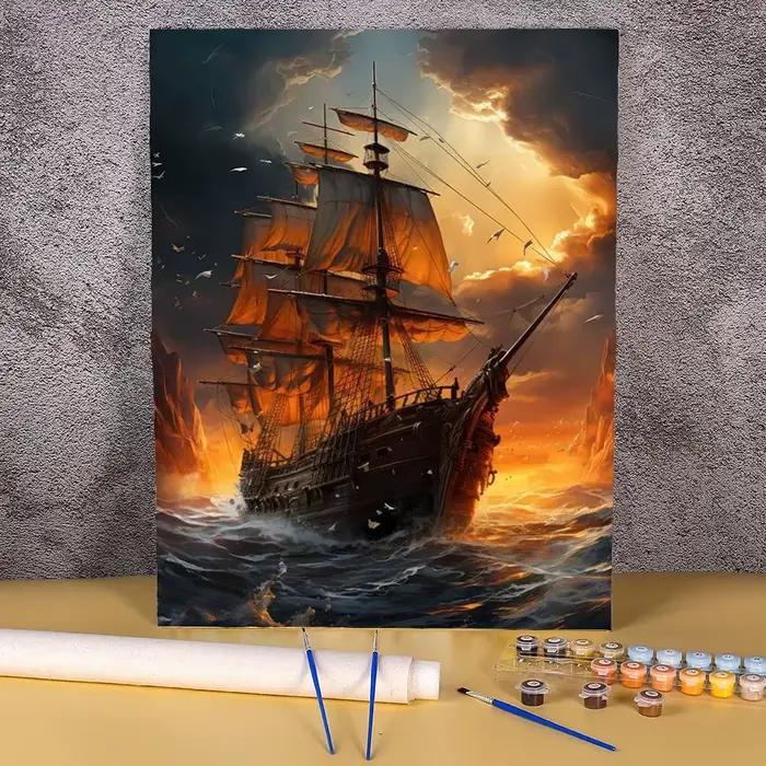 Peinture par numéros de bateau à voile pour adultes, paysage marin au coucher du soleil, dessin sur toile, cadeau artistique, kits DIY modernes, décoration intérieure