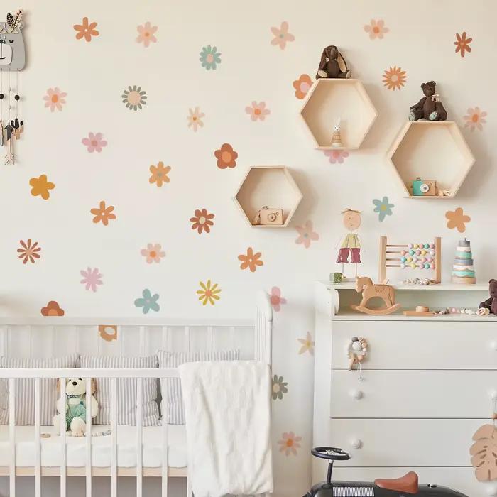 Autocollants muraux floraux bohème | Panneaux amovibles pour chambre d'enfant