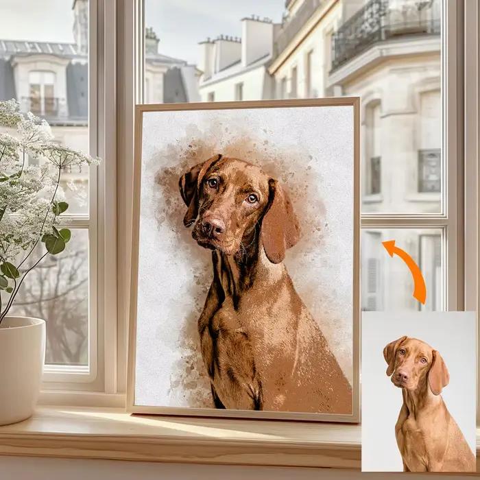 Cadeau commémoratif pour animaux de compagnie Portrait personnalisé - Toile personnalisée pour chien et chat de photo - Art aquarelle pont arc-en-ciel