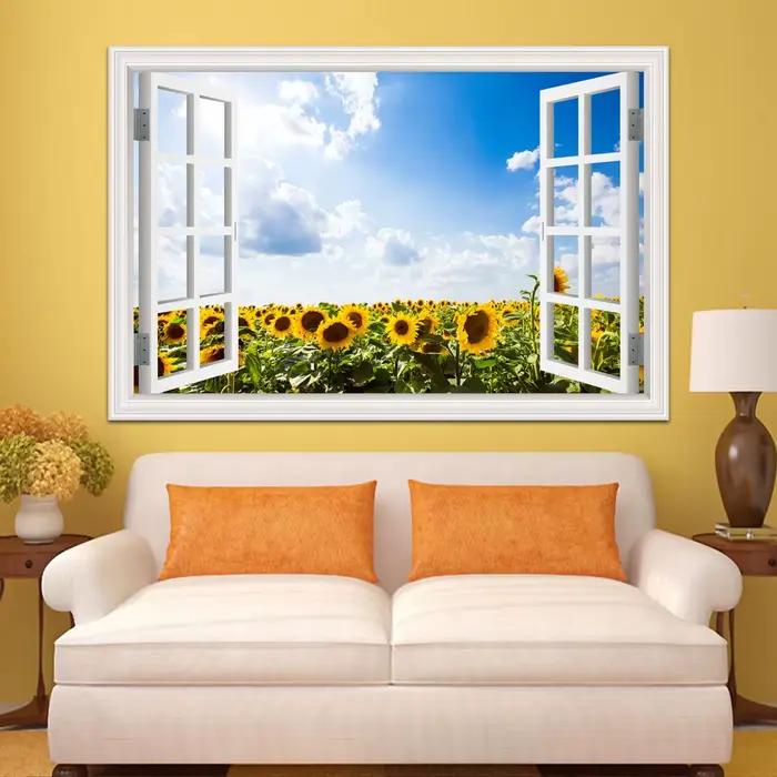 Autocollant Mural en Vinyle avec Fleurs Jaunes et Tournesols