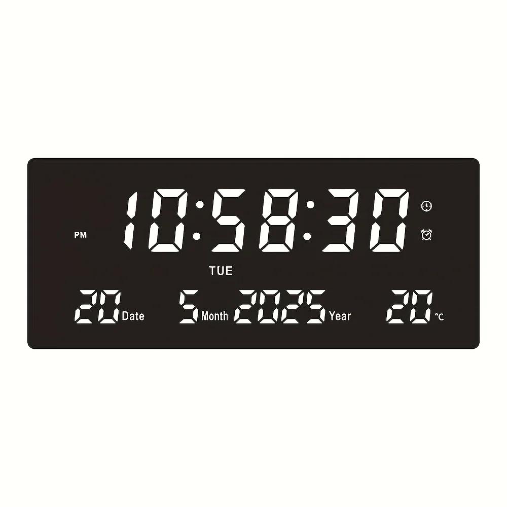 Horloge murale numérique LED de 15 pouces avec télécommande - 8 alarmes, affichage de la température