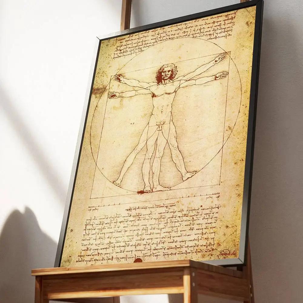 Affiche artistique de l'homme de Vitruve, manuscrit de Léonard de Vinci, avec impressions, décoratio