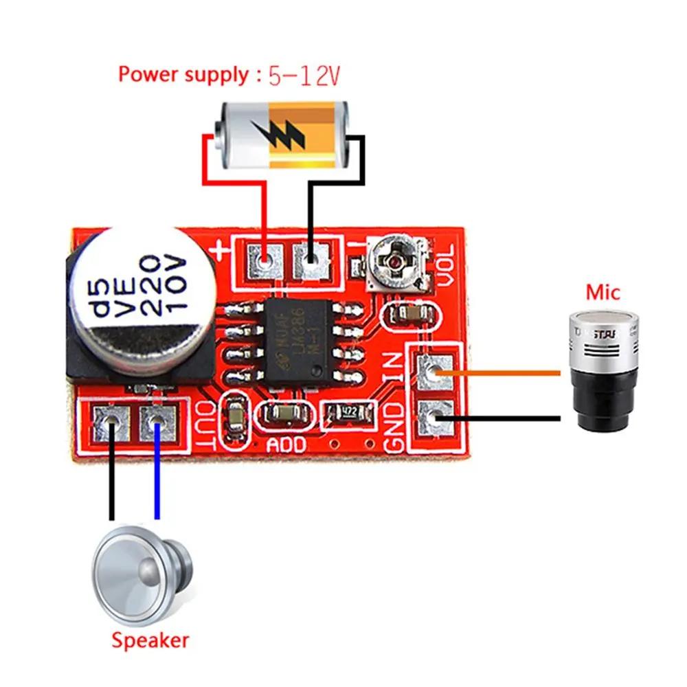Carte amplificateur DC 5V-12V réglable et pratique pour mini microphone à condensateur électret