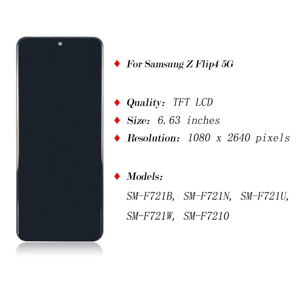 TFT LCD pour Samsung Z Flip 4 F721 affichage avec cadre pour Samsung Z Flip4 SM-F721B F721N F721U LCD écran tactile numériseur pièces