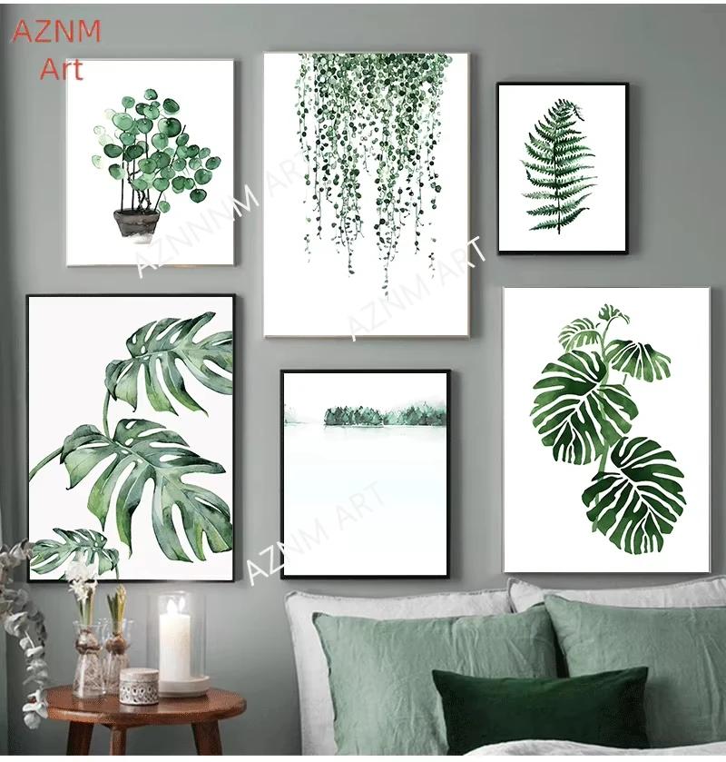 Peintures d'art murales pour salon, décoration de maison, affiche de plantes tropicales de Style scandinave, feuilles vertes, image décorative moderne