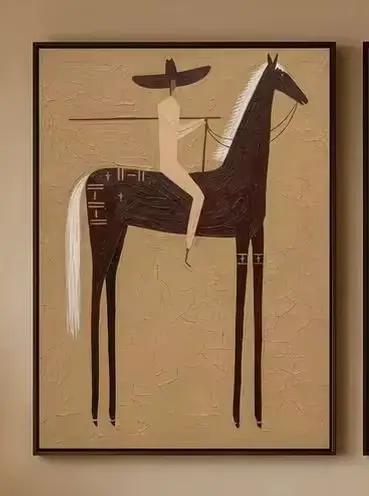Diptyque Lance & Balance – Peinture à deux panneaux Vintage Americana Two Folk Riders |   Art rustiq