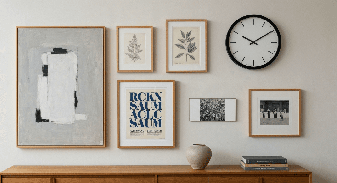 Mur composé — six éditions disposées sur la ligne du regard