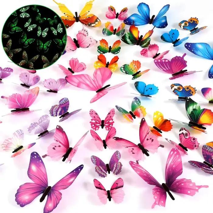 Autocollants muraux papillons lumineux 3D, papillons colorés brillants, papier peint pour chambre à