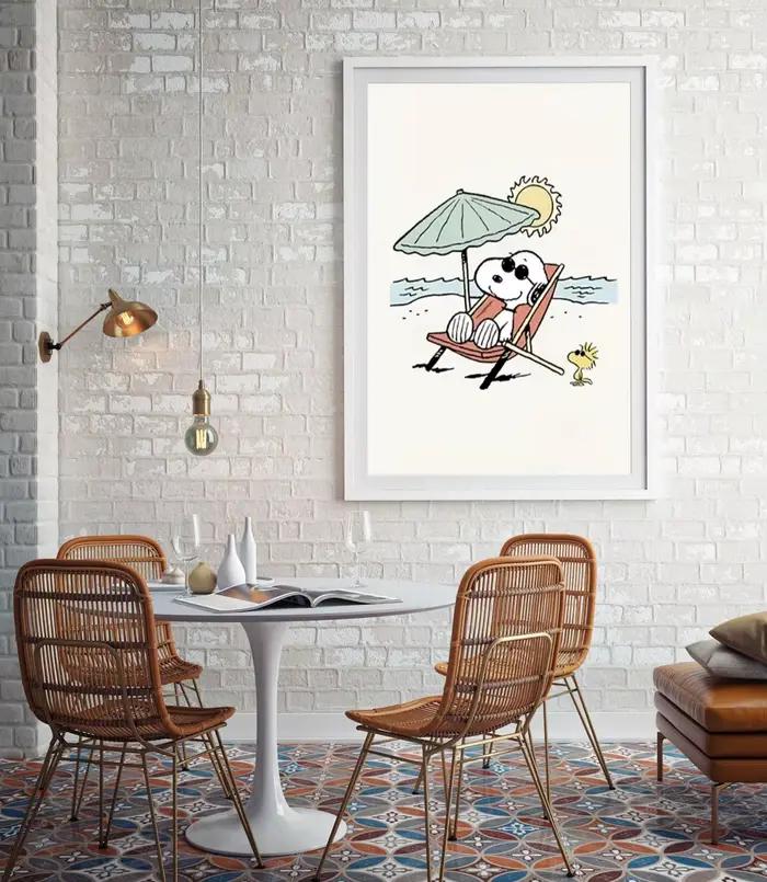 Snoopy plage vacances dessin animé peinture minimaliste nordique mur Art surf affiche amusant toile