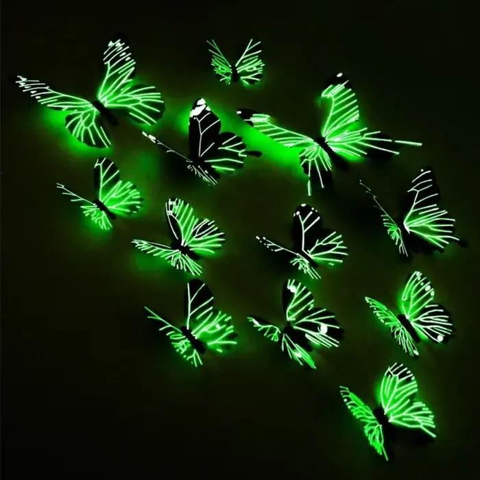 Autocollants muraux papillons lumineux 3D, papillons colorés brillants, papier peint pour chambre à