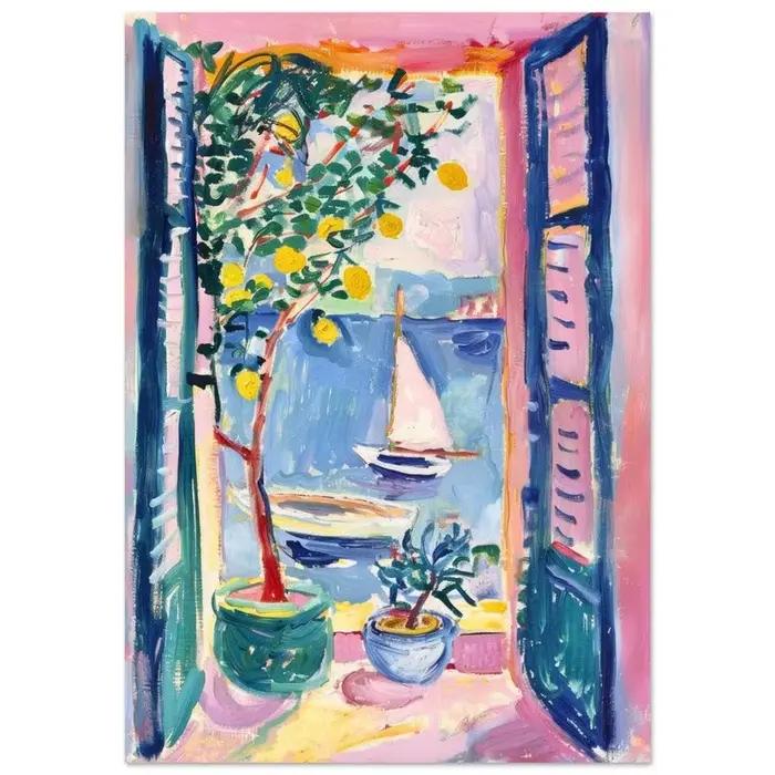Affiche sur toile moderne Matisse, citrons aux fenêtres ouvertes, paysage méditerranéen, affiche d'é