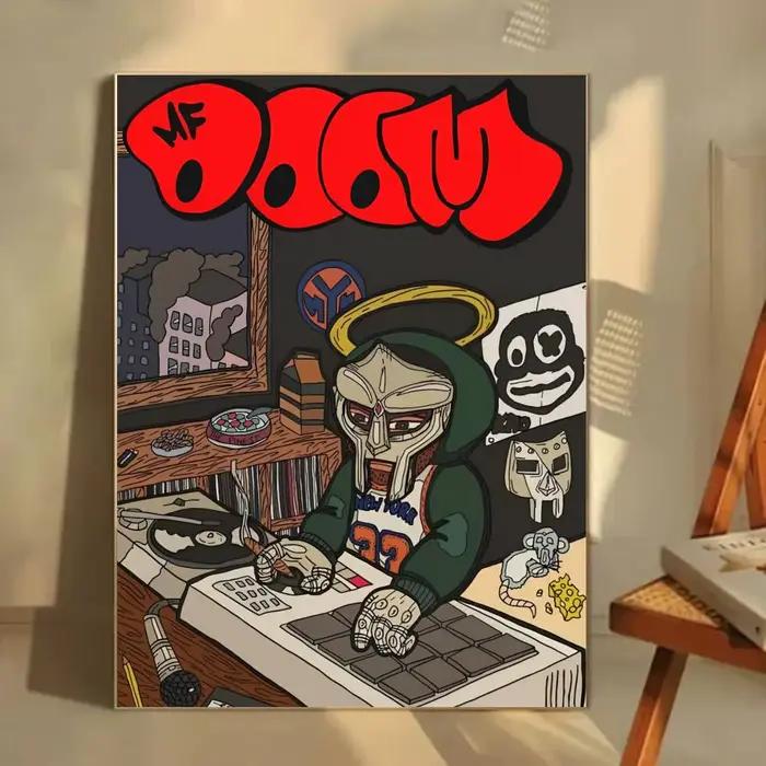 Affiche version bande dessinée du rappeur MF DOOM, autocollant mural HD imperméable, décoration de b