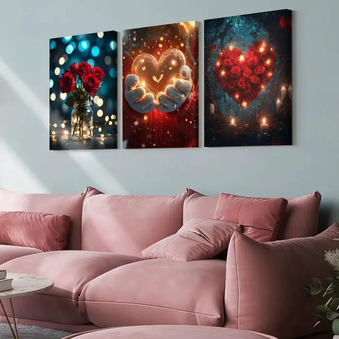Impressions sur toile HD LumenAether, Art mural modulaire, Affiche amoureux encadrée, Décoration int