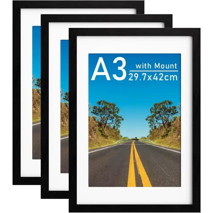 3 pièces A3 cadres Photo en bois pour tenture murale 29.7x42cm cadre Photo support pour photos certi