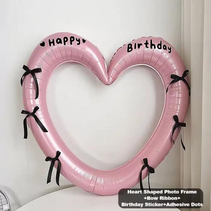 Cadre Photo en forme de cœur joyeux anniversaire, ballon avec autocollants à nœud papillon, accessoi