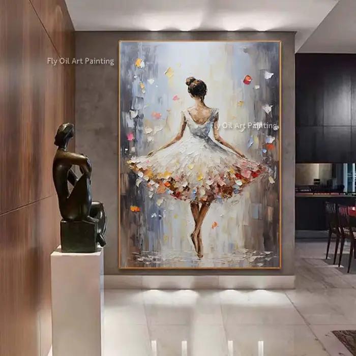 Peinture à l'huile sur toile de Ballet dansant de fille, décor artistique mural de danseuse figurati