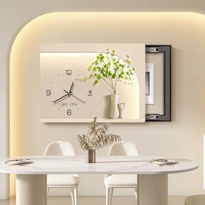 Peinture décorative de boîte de compteur électrique avec horloge, peinture murale suspendue, boîte d