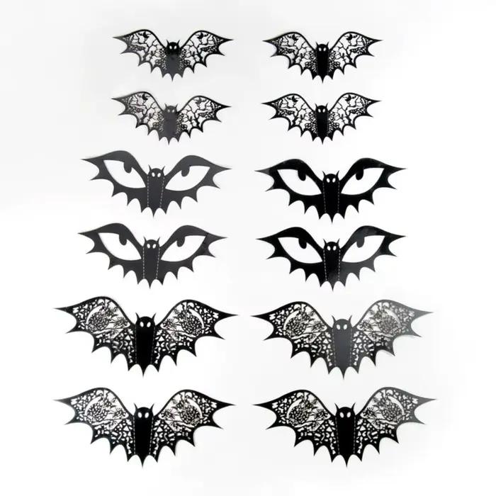 Autocollant de chauve-souris 3D noir, 12 pièces, décoration de chambre, autocollant mural de chauve-