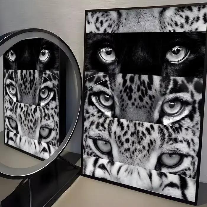 Affiche Léopard Noir et Blanc de Luxe, Art HD Autocollant Mural Imperméable pour Décoration Esthétiq