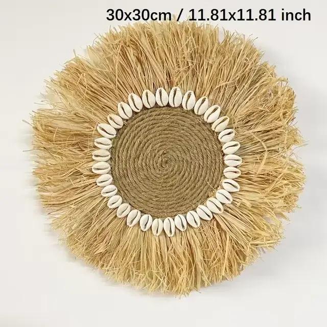Décoration murale bohème tissée en raphia naturel, 30CM, acents muraux ronds, décoration suspendue s