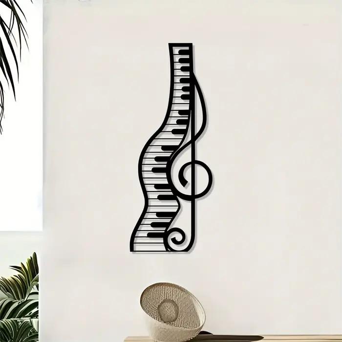Art mural en métal sur le thème musical – Sculpture de piano élégante pour la décoration de la maiso