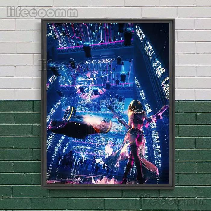 Affiche et imprimés d'art néon Punk de Science-Fiction future, nuits de ville, dieux néon, peinture