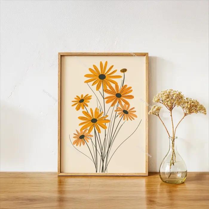 Affiche murale décorative bohème avec impression florale, art floral printemps/été, décoration pour