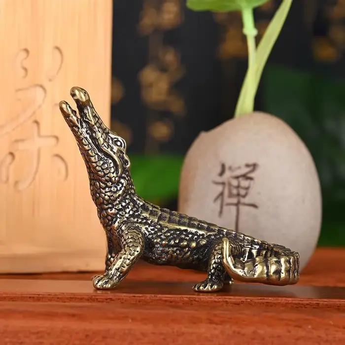 Figurines miniatures de Crocodile en Bronze Antique, Mini Statue d'alligator Vintage en laiton, orne