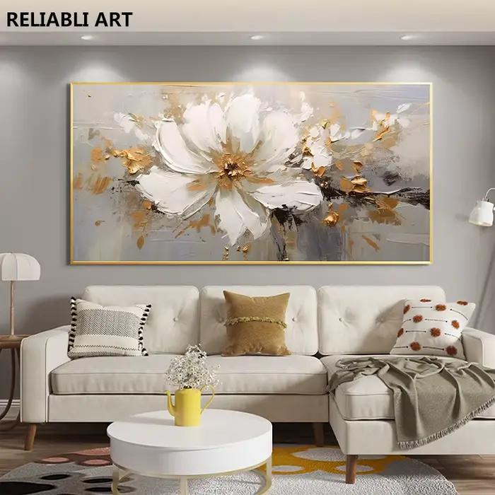 Peinture à l'huile de fleurs dorées sur affiche, imprimés sur toile, Art mural, peinture florale bla