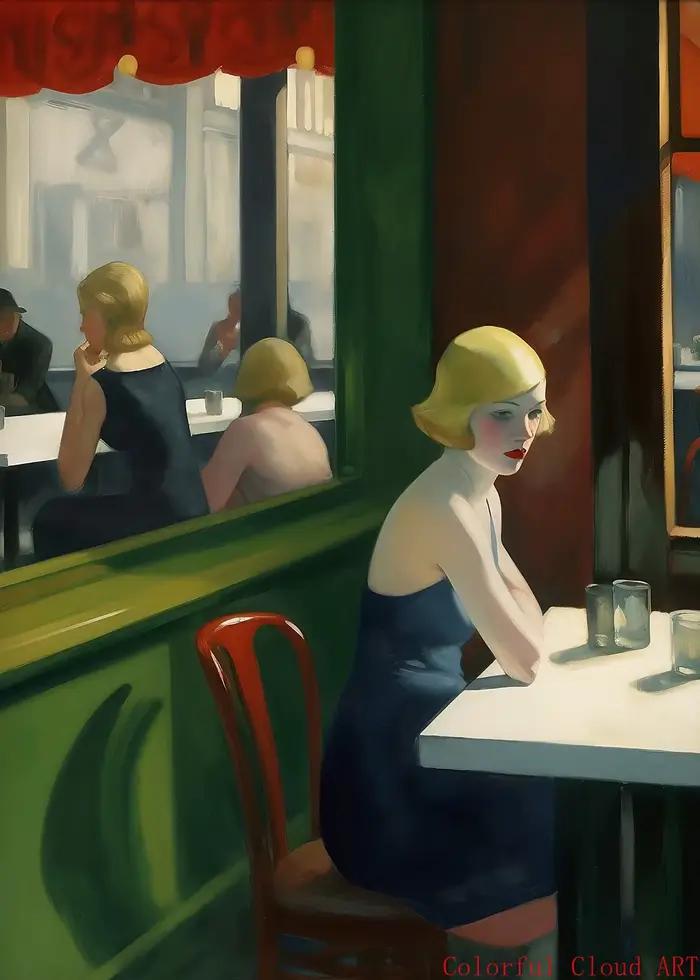 Tableaux sur toile Edward Hopper Scène Nocturne, Affiche d'art américain classique, Paysage urbain v