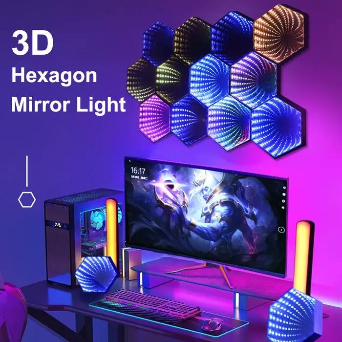 RGB 3D Hexagonal miroir Tunnel lumière LED bureau lampe d'ambiance calcul jeu musique rythme synchro