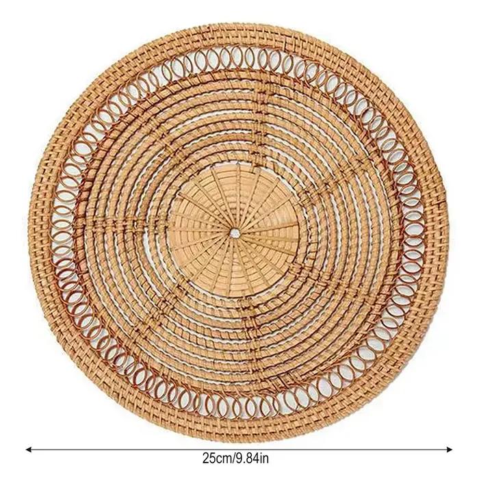 Plateau rond en osier tressé, décoration murale bohème de style campagnard, fait main, pour salon, c