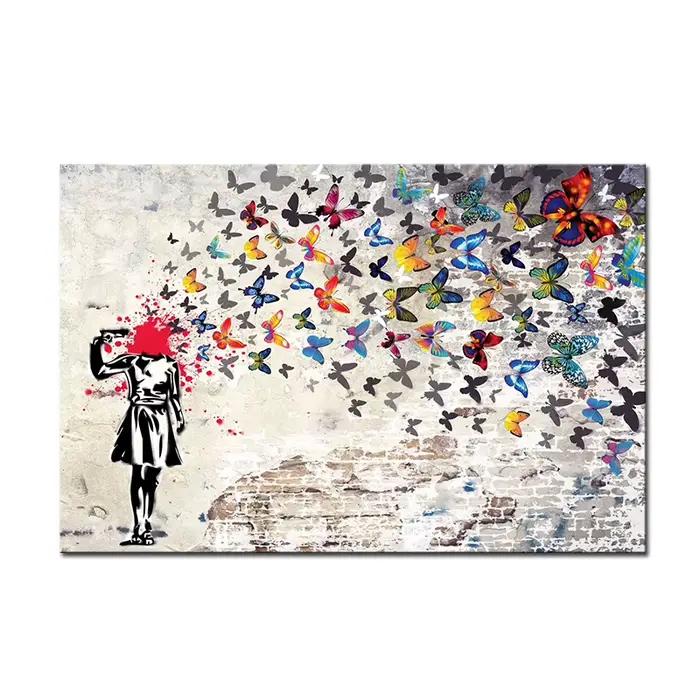 Banksy Art fille avec papillon Graffiti toile peinture rue Art affiche et impressions photos murales