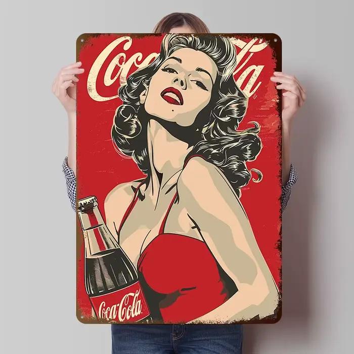 Affiche métallique rétro Coca-Cola Pin-Up Girl, art mural personnalisé, panneaux en métal vintage po