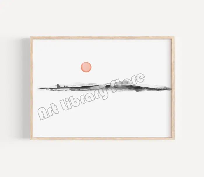 Peinture abstraite beige, noire et grise, paysage aquarelle, affiche minimaliste sur toile, images d