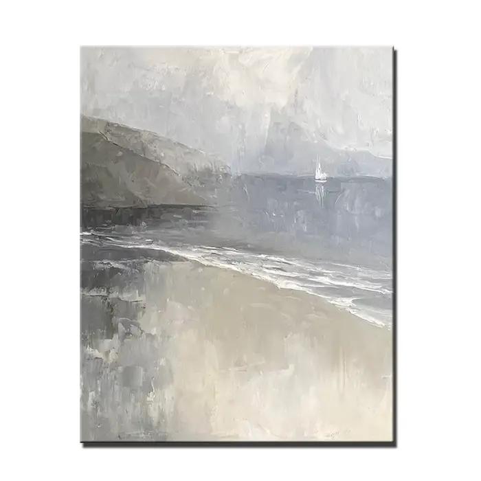 Grande peinture à l'huile abstraite peinte à la main, paysage gris, style nordique, décoration de sa