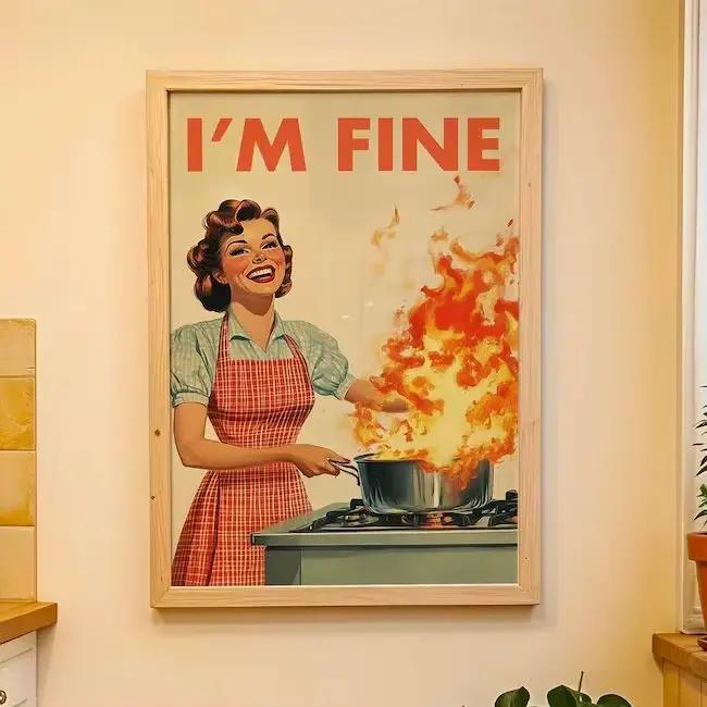 Impression de cuisine rétro, affiche drôle des années 50, art de cuisine vintage, décor de cuisine h