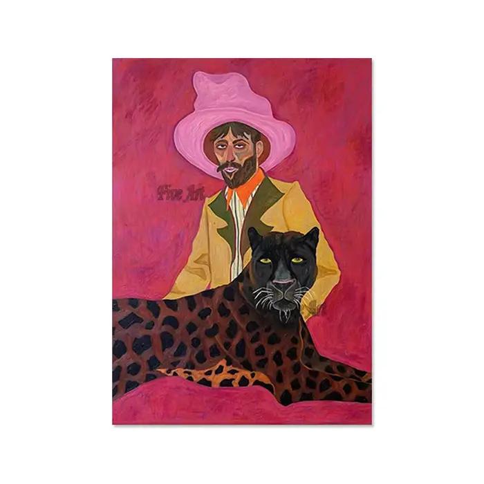 Peinture à l'huile acrylique abstraite d'homme, image animale, peinture murale sans cadre, toile de