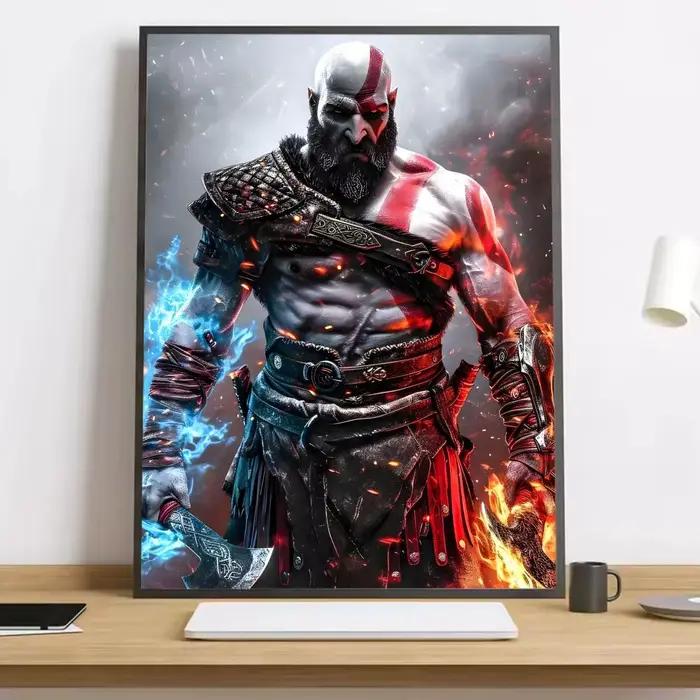 Affiche sur toile de calligraphie de peinture vintage classique inspirée de God of War Ragnarok: mur
