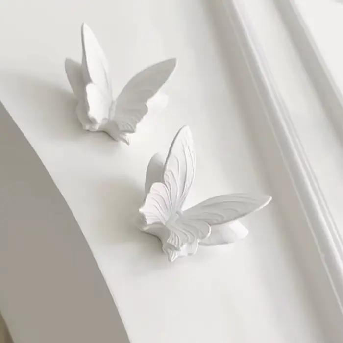 Décoration murale papillon, lot de 2, papillon en plâtre blanc 3D, art mural pour salon, chambre à c