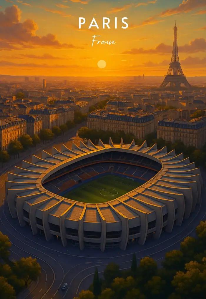 Art mural de voyage, Paris, France, Europe, Stadium Parc des Princes, Tour Eiffel, affiches d'art ré