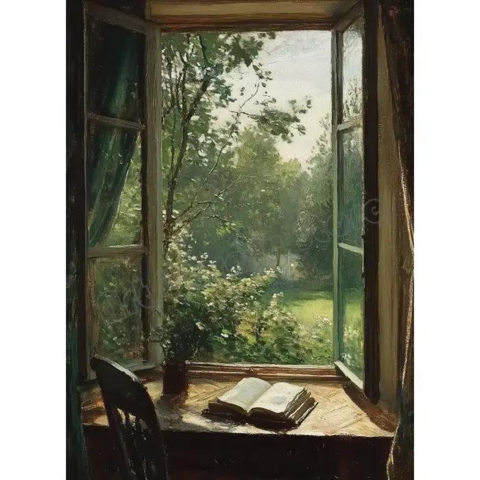 Cuisine française femme cuisson pain bleu hortensia pays paysage Vintage peinture toile affiche mur